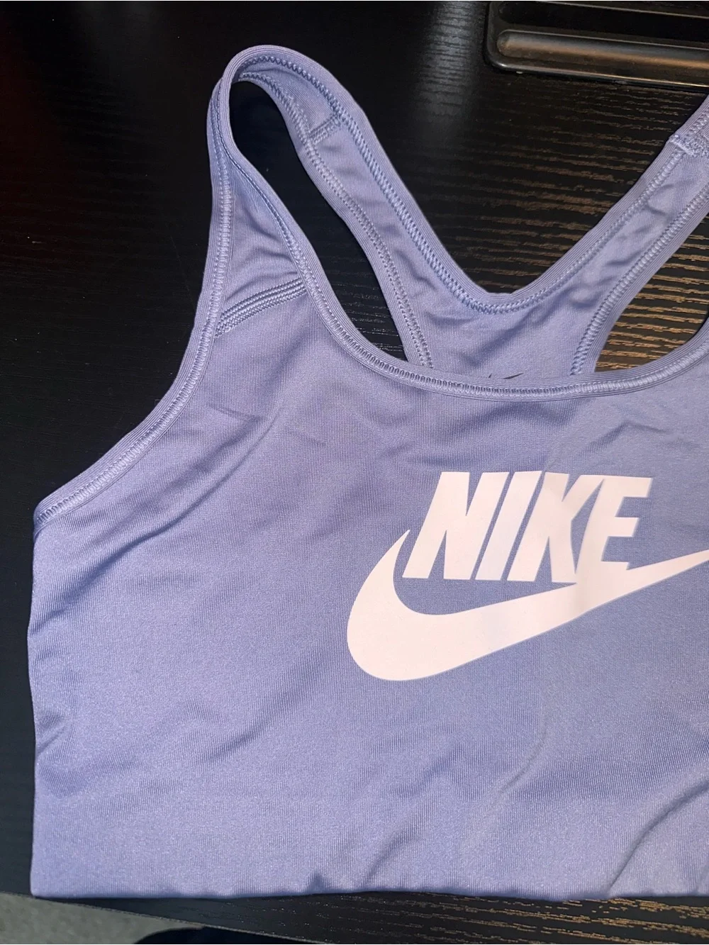 Nike Dri Fit Size Medium Purple Sports Bra with White Logo Swoosh